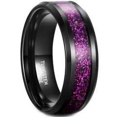 **COI Black Tungsten Carbide Purple Crushed Opal Beveled Edges Ring-7981AA