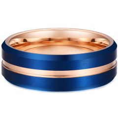 **COI Tungsten Carbide Blue Rose Center Groove Beveled Edges Ring-7993AA