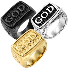 **COI Titanium Black/Gold Tone/Black Silver GOD Signet Ring-8000AA