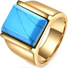 **COI Gold Tone Titanium Ring With Turquoise-8003AA