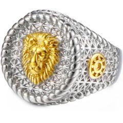 **COI Titanium Gold Tone Silver Lion Ring-8016AA