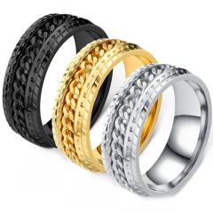 **COI Titanium Black/Gold Tone/Silver Keychain Link Tire Tread Ring-8028AA