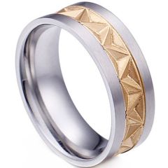 **COI Titanium Gold Tone Silver Double Grooves Faceted Ring-8033AA