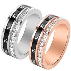**COI Titanium Black Rose/Silver Roman Numerals Ring With Cubic Zirconia-8049AA