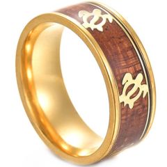 **COI Titanium Gold Tone/Silver/Black Wood Ring With Turrle-8056AA