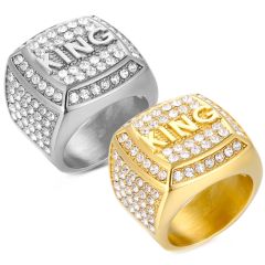**COI Titanium Gold Tone/Silver KING Ring With Cubic Zirconia-8071AA