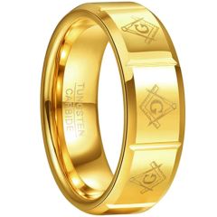 **COI Gold Tone Tungsten Carbide Masonic Freemason Grooves Ring-8081AA