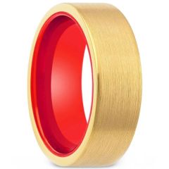 **COI Tungsten Carbide Gold Tone Red Beveled Edges Ring-8083AA