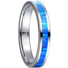 **COI Tungsten Carbide 4mm Blue Wood Pipe Cut Flat Ring-8086