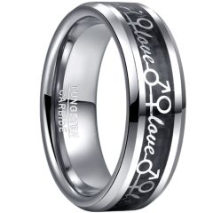 **COI Tungsten Carbide Love Beveled Edges Ring With Black Carbon Fiber-8091AA