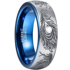 **COI Tungsten Carbide Blue Silver Laser Graphic Pattern Ring With Cubic Zirconia-8097AA