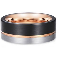**COI Tungsten Carbide Black Rose Offset Groove Pipe Cut Flat Ring-8105AA