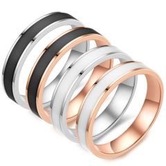 **COI Titanium Rose/Silver Pipe Cut Flat Ring With Black/White Ceramic-8116AA