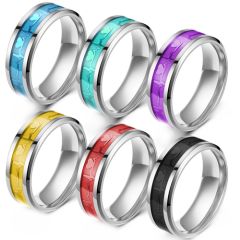**COI Titanium Heartbeat & Heart Beveled Edges Ring With Resin-8121