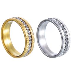 **COI Gold Tone/Silver Titanium Grooves Ring With Cubic Zirconia-8124