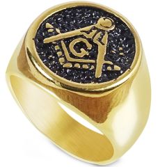 **COI Titanium Gold Tone Black Masonic Freemason Ring-8127