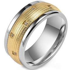 **COI Titanium Gold Tone Silver Ring With Cubic Zirconia-8135AA