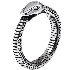 **COI Titanium Black Silver Snake Skin Pattern Ring-8139AA