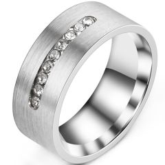 **COI Titanium Pipe Cut Flat Ring With Cubic Zirconia-8147AA