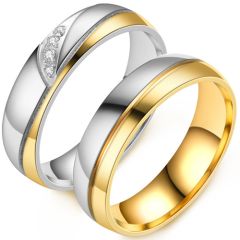 **COI Titanium Gold Tone Silver Groove Couple Wedding Band Ring-8156AA