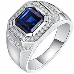 **COI Titanium Ring With Created Blue Sapphire and Cubic Zirconia-8184AA