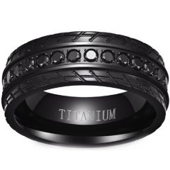 **COI Black Titanium Grooves Ring With Cubic Zirconia-8191AA