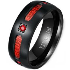 **COI Black Titanium Ring With Wood and Created Red Ruby-8195AA