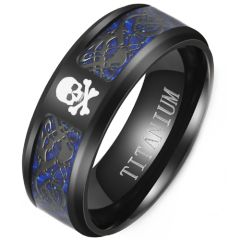 **COI Black Titanium Beveled Edges Ring With Dragon & Skulls-8196AA