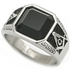 **COI Titanium Black Gold Tone/Silver Masonic Freemason Ring With Black Onyx-8204AA