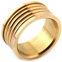 **COI Titanium Gold Tone/Silver Grooves Ring-8206AA