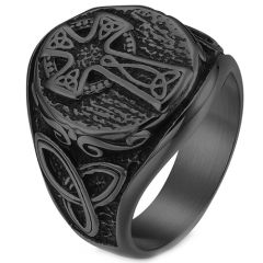 **COI Titanium Black/Silver Cross Trinity Knots Ring-8215AA