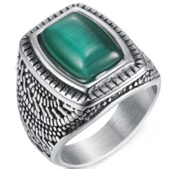 **COI Titanium Ring With Created Green Emerald-8231AA