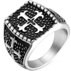 **COI Titanium Black Silver Cross Ring-8241AA