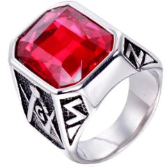 **COI Titanium Masonic Freemason Ring With Black Onyx/Created Blue Sapphire/Red Ruby/Green Emerald-8246AA