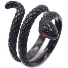 **COI Black Titanium Snake Ring With Black Onyx/Created Red Ruby-8259AA