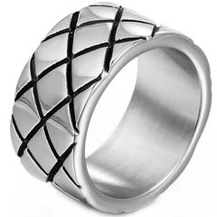 **COI Titanium Black Silver Grooves Ring-8267AA
