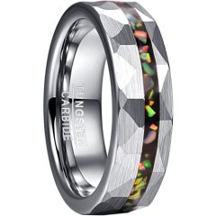 **COI Tungsten Carbide Hammered Ring With Crushed Opal-8274AA