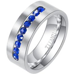 **COI Titanium Ring With Created Blue Sapphire-8282AA
