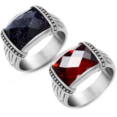 **COI Titanium Ring With Blue Onyx/Created Red Ruby-8283AA