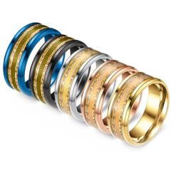 **COI Titanium Black/Gold Tone/Blue/Silver/Rose Gold Tone Ring With Wood-8295AA