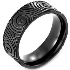**COI Titanium Black/Silver/Rainbow Color Grooves Ring-8306AA