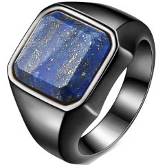 **COI Titanium Black/Gold Tone/Silver Ring With Lapis Lazuli-8310AA