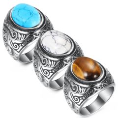 **COI Titanium Celtic Ring With Blue/White Turquoise or Tiger Eye-8311AA