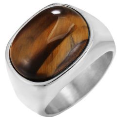 **COI Titanium Gold Tone/Silver Ring With Tiger Eye-8313AA