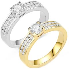 **COI Titanium Gold Tone/Silver Solitaire Ring With Cubic Zirconia-8317AA