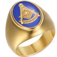 **COI Titanium Blue Gold Tone/Silver Masonic Freemason Ring-8324AA