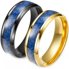 **COI Titanium Black/Gold Tone Blue Meteorite Beveled Edges Ring-8328AA