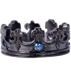 **COI Black Titanium Crown Ring With Created Blue Sapphire/Red Ruby/Green Emerald-8331AA