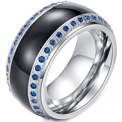 **COI Titanium Black Ceramic Ring With Created Blue Sapphire-8340AA