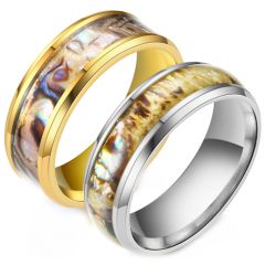 **COI Titanium Gold Tone/Silver Ring With Abalone Shell-8345AA